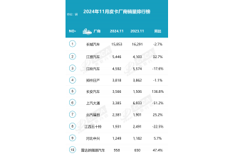 2024年11月皮卡市場(chǎng)分析 銷量4.4萬 同比下降3.1%